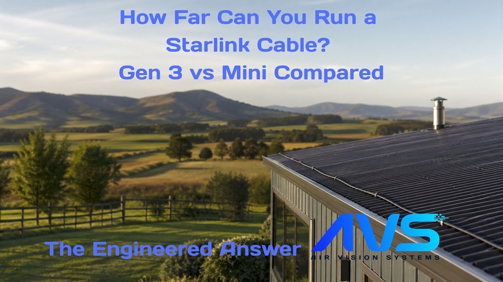 How Far Can You Run a Starlink Cable - Gen 3 vs Mini Compared - rural New Zealand property rooftop background