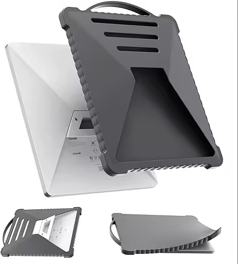 Grey silicone sleeve for Starlink Mini dish shown from multiple angles with carry handle