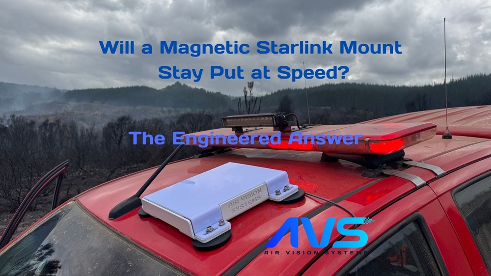 AVS magnetic Starlink mount on vehicle roof tested to 178 km/h wind load engineered answer