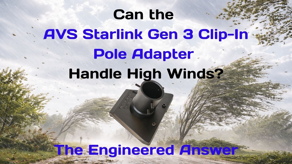 AVS Starlink Gen 3 Clip-In Pole Adapter tested to 248 km/h wind rating CFD and FEA engineering analysis