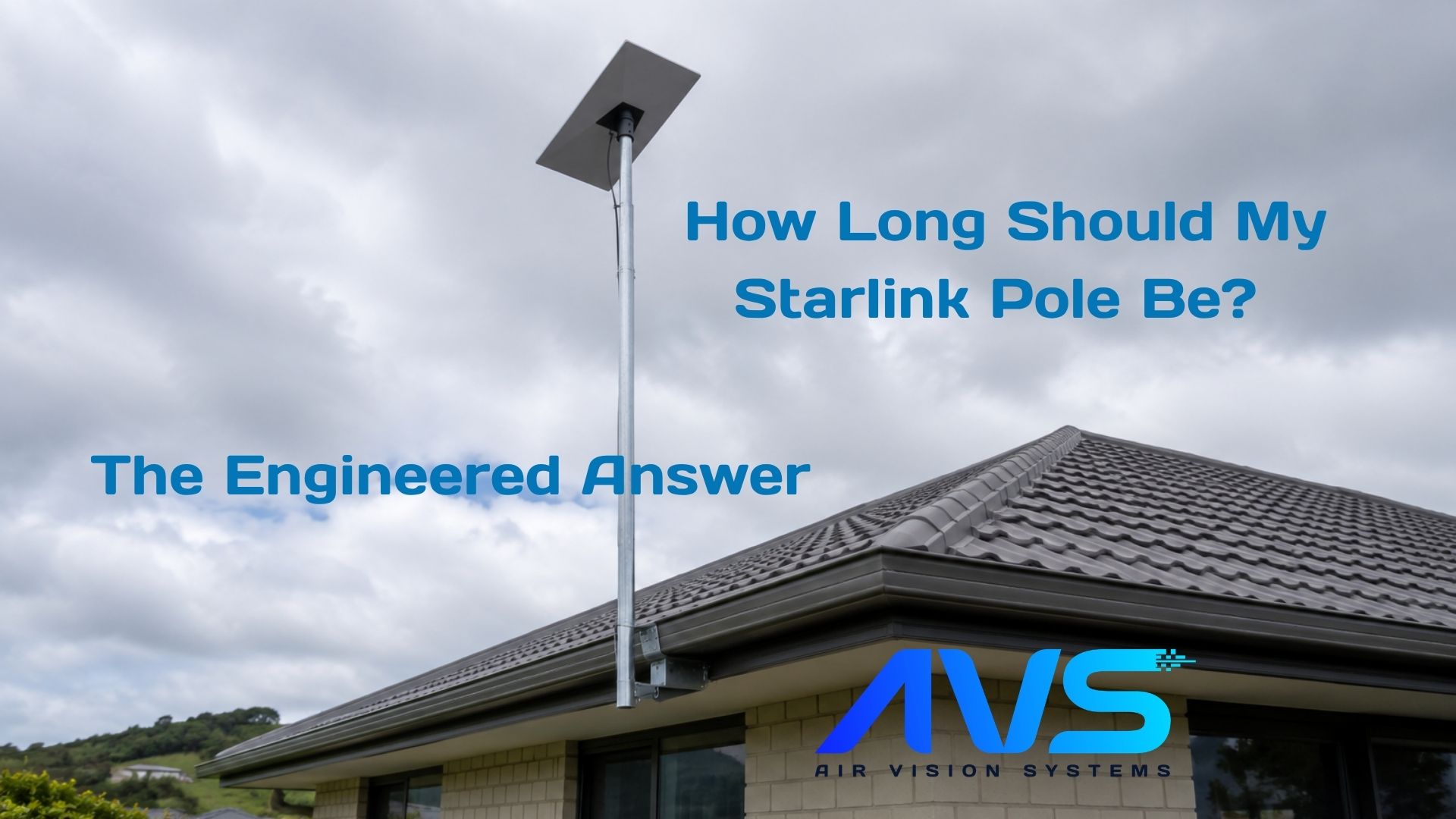Starlink Gen 3 dish mounted on an extended pole showing pole length relative to roofline in exposed wind conditions