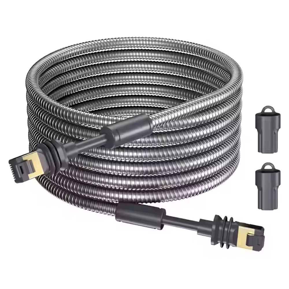 Air Vision Systems Starlink Gen 3 armored cable coiled with RJ45 connectors and spare weatherproof end caps