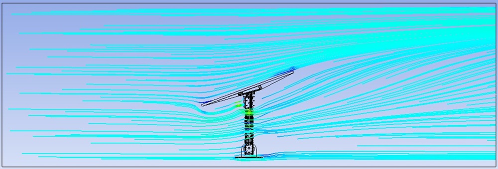 CFD streamline analysis showing how a shorter Starlink pole stays in the sheltered wind profile