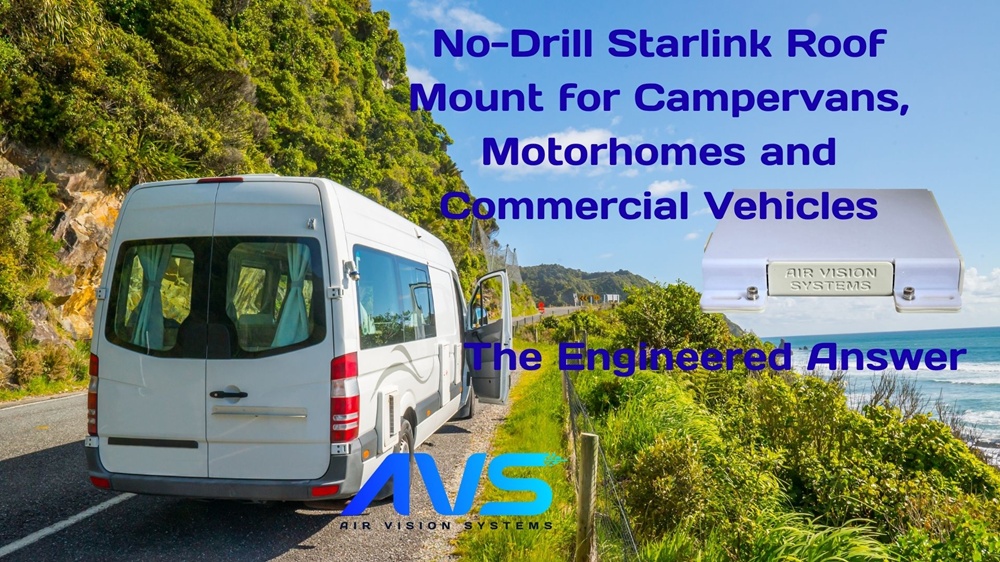 Air Vision Systems Starlink Mini Mount no-drill installation on fibreglass campervan roof, Engineered Answer series