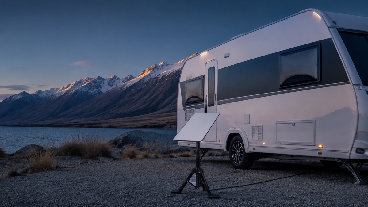 Starlink for caravans mounted on a caravan roof in New Zealand