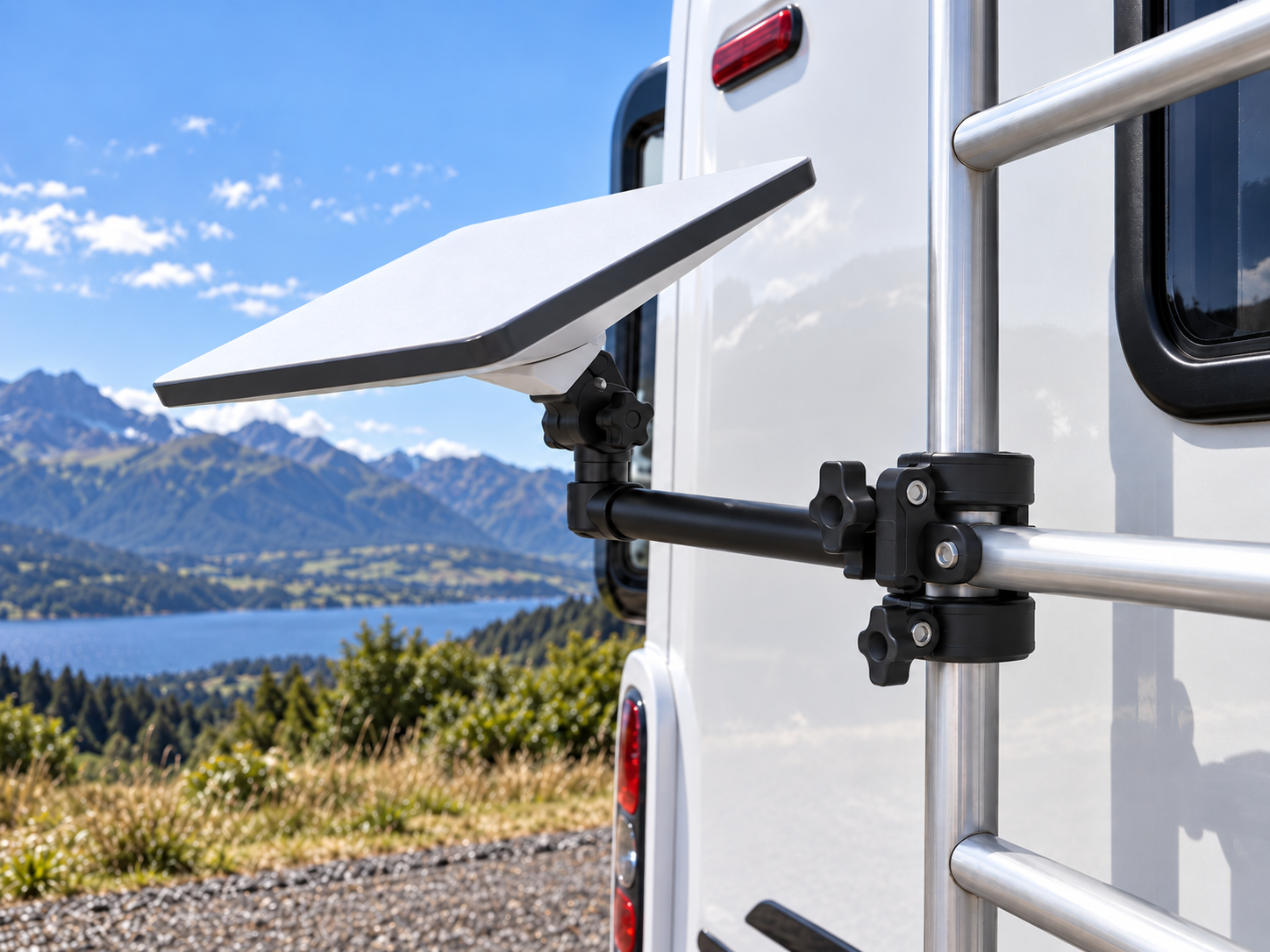 Starlink clamp mount fitted to a ladder