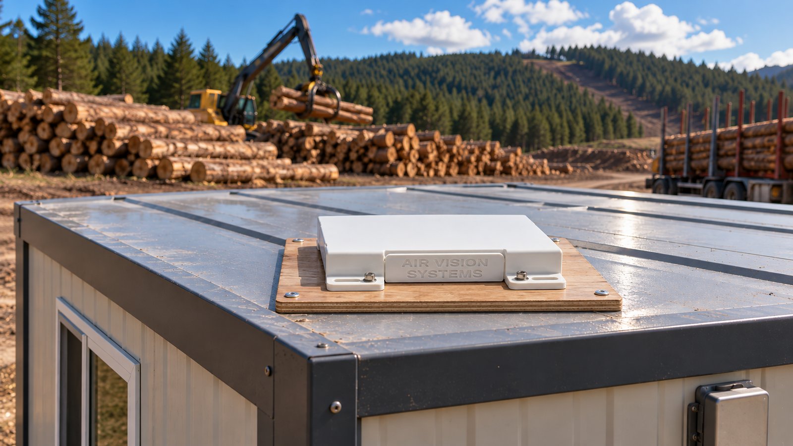 Starlink Mini bolt-down mount on the roof of a forestry crib room